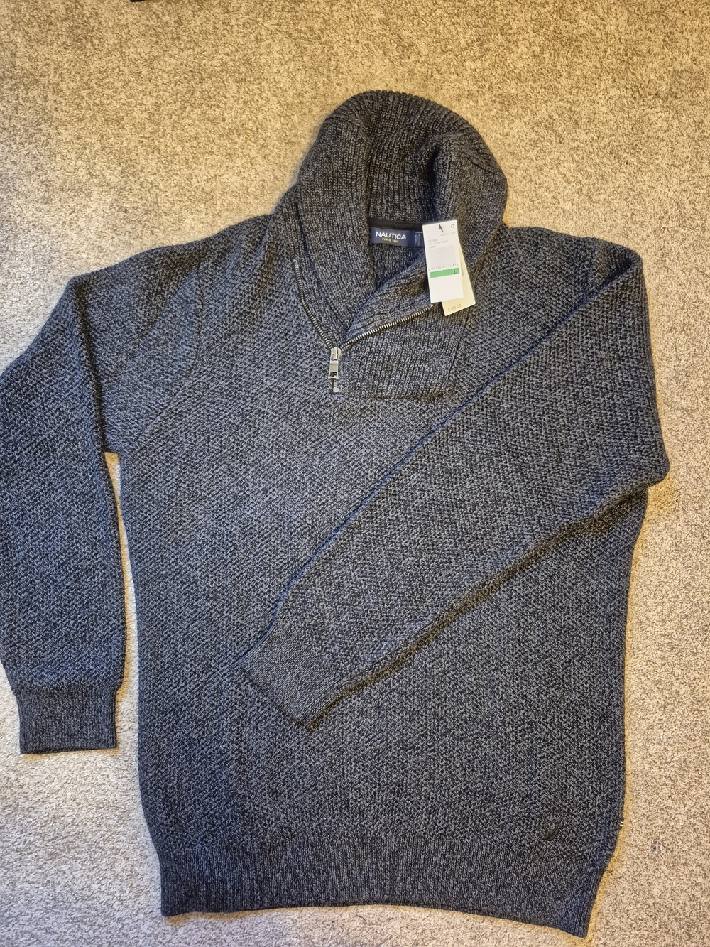 Vintage NWT Nautica Men's Charcoal Gray Shawl Collar Quarter-Zip Sweater Lg